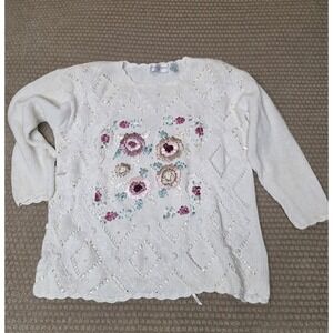 Casual Corner Sweater Medium Oversized Floral Ribbon Cottage Core Fairy Vintage